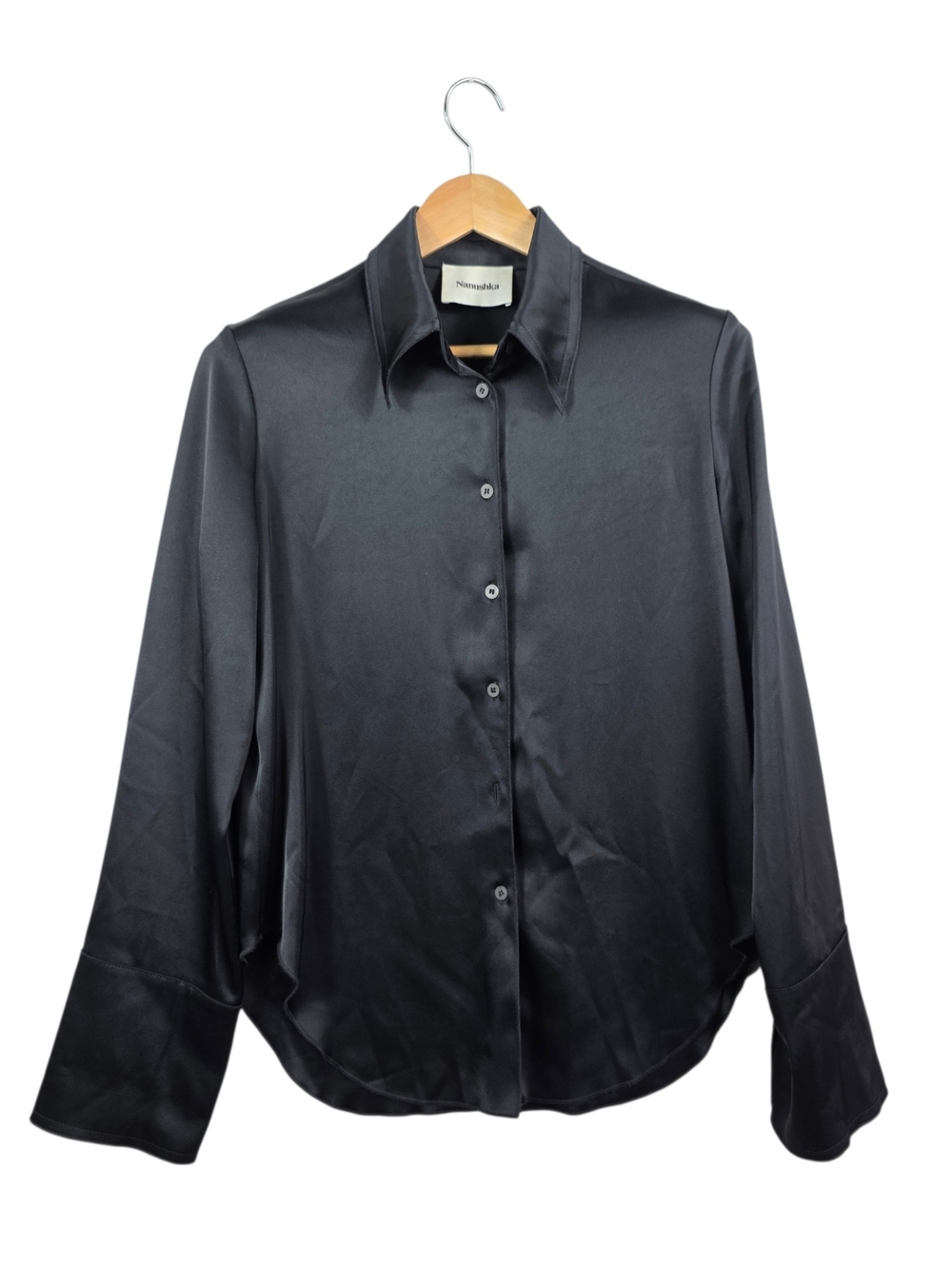 Nanushka Black Satin Button-Up Shirt